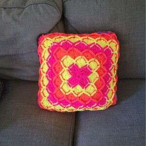 Handmade crochet reversible throw pillow